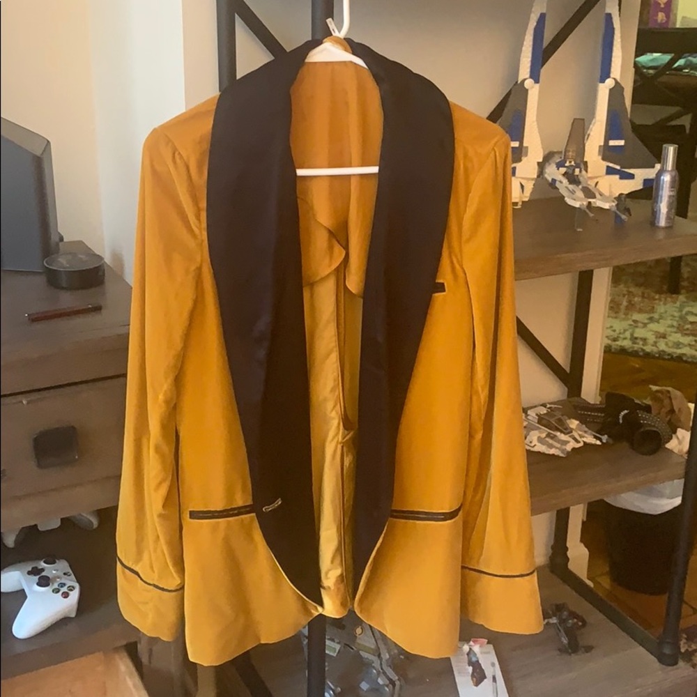 Free People Mustard Yellow velvet oversized blazer
